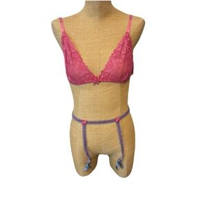 Frederick's of Hollywood 3 Pc Lot  Bralettes  Garter Belt Pink Purple Large XL‎